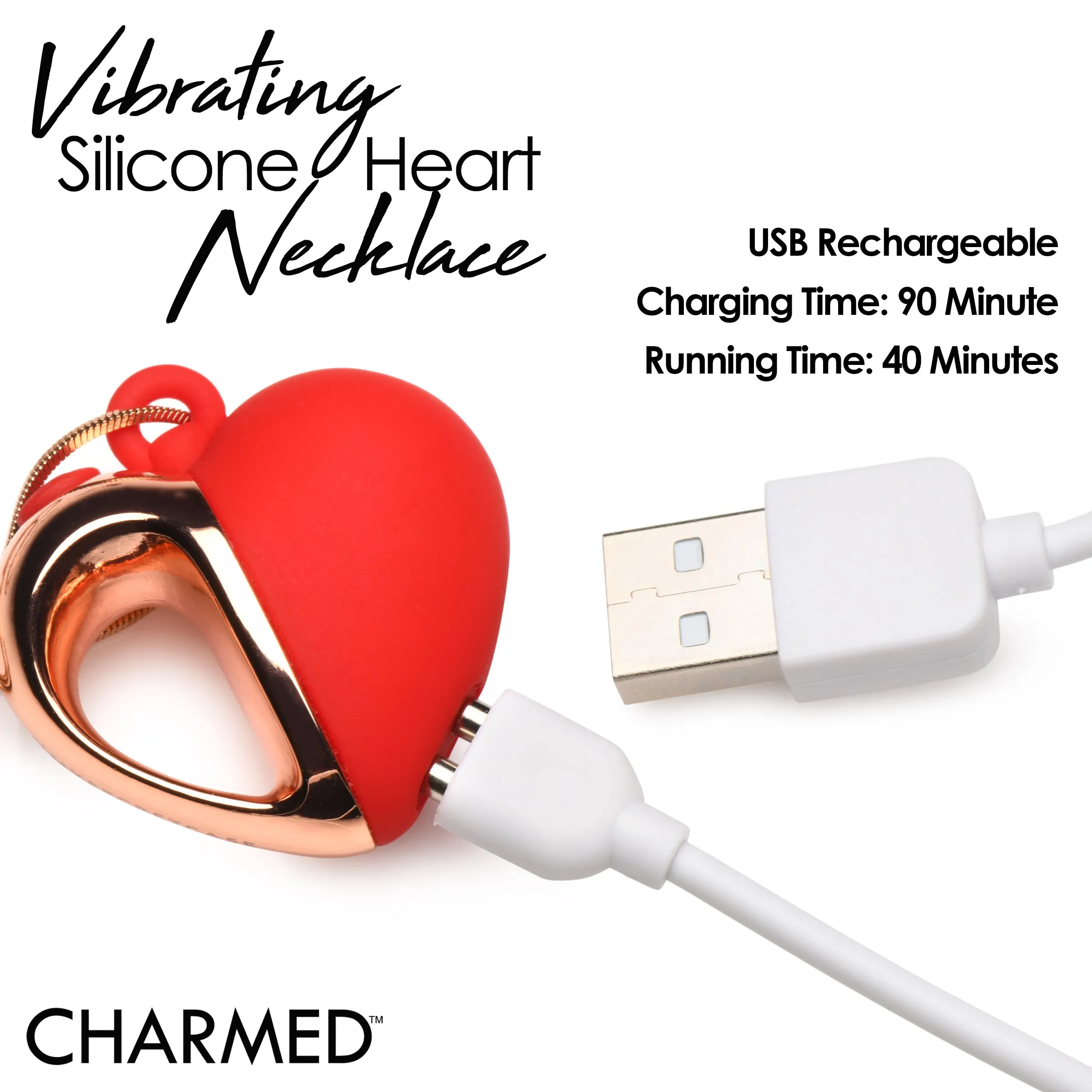 10X Vibrating Silicone Heart Necklace