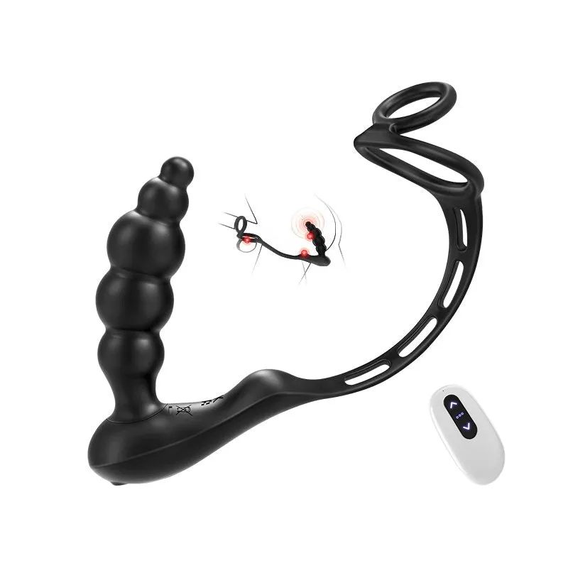 3 in 1 Anal Beads Prostate Massager Dual Cock Rings Anal Vibrator Toy