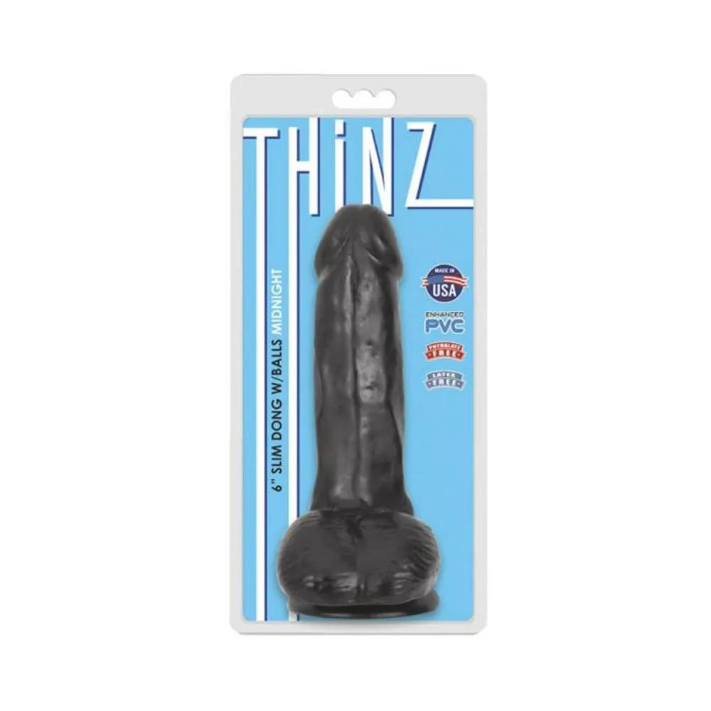 6 Inch Slim Dildo With Balls - Black