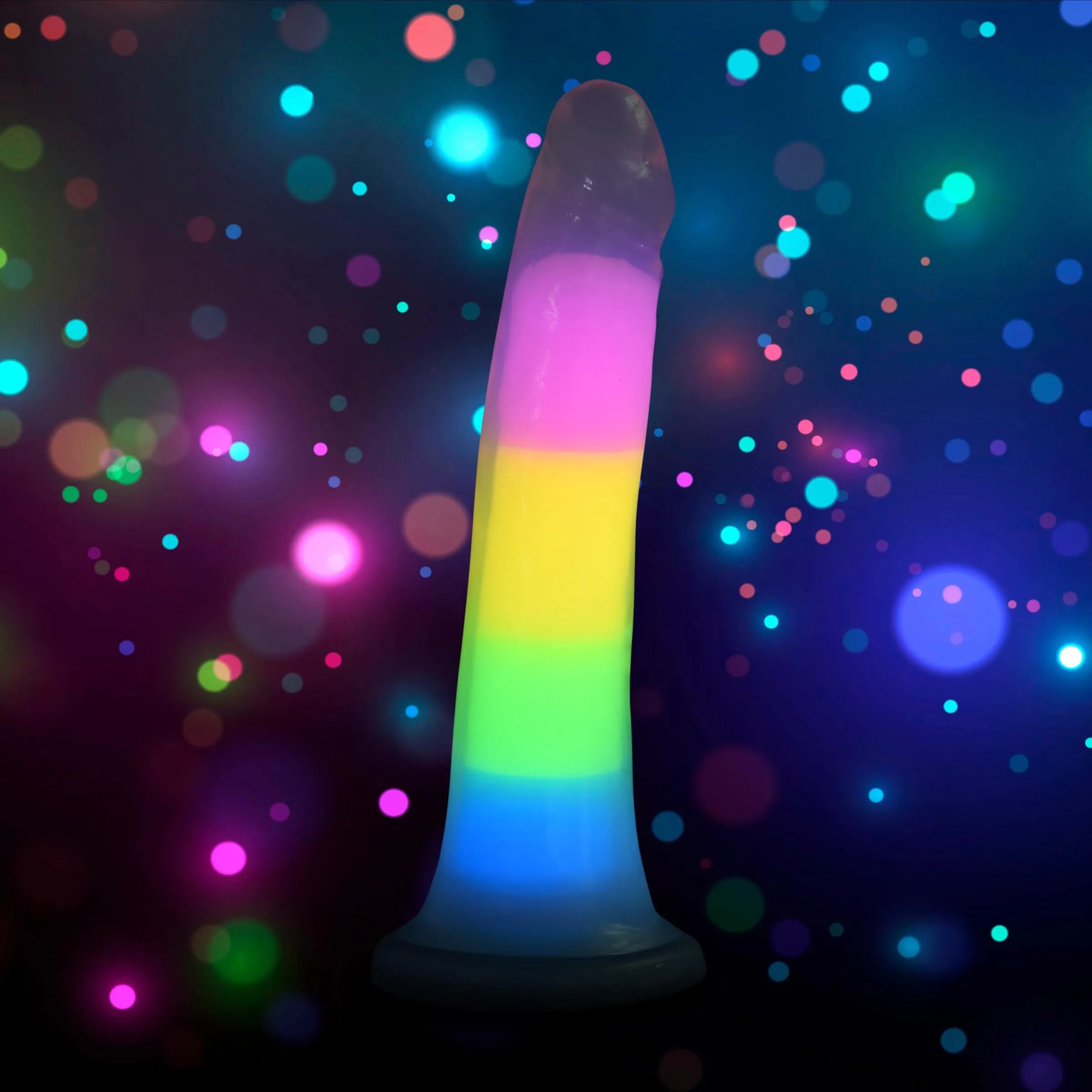 7 Inch Glow-in-the-Dark Rainbow Silicone Dildo