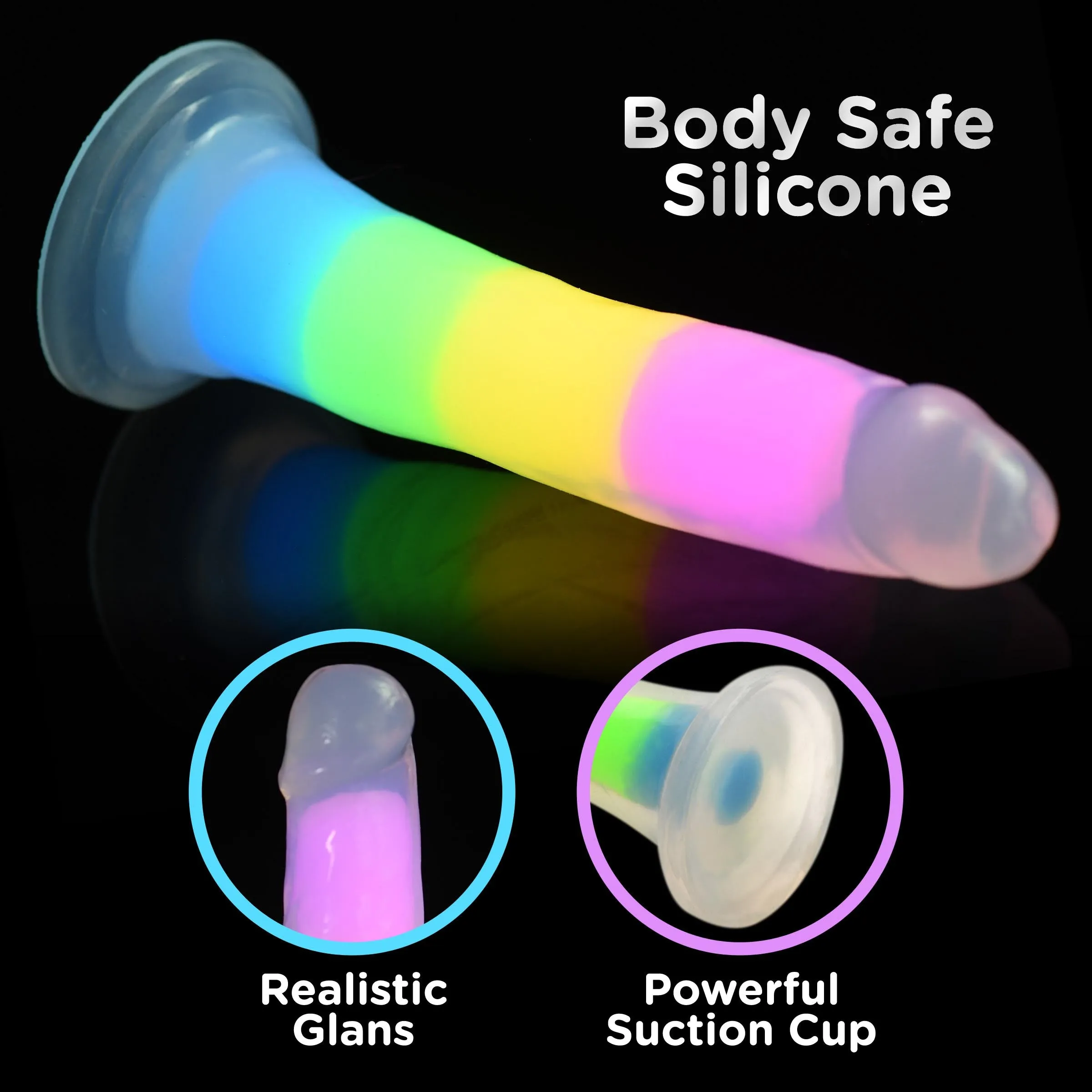 7 Inch Glow-in-the-Dark Rainbow Silicone Dildo