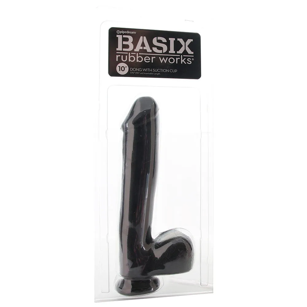 Basix 10 Inch Suction Base Dildo in Black