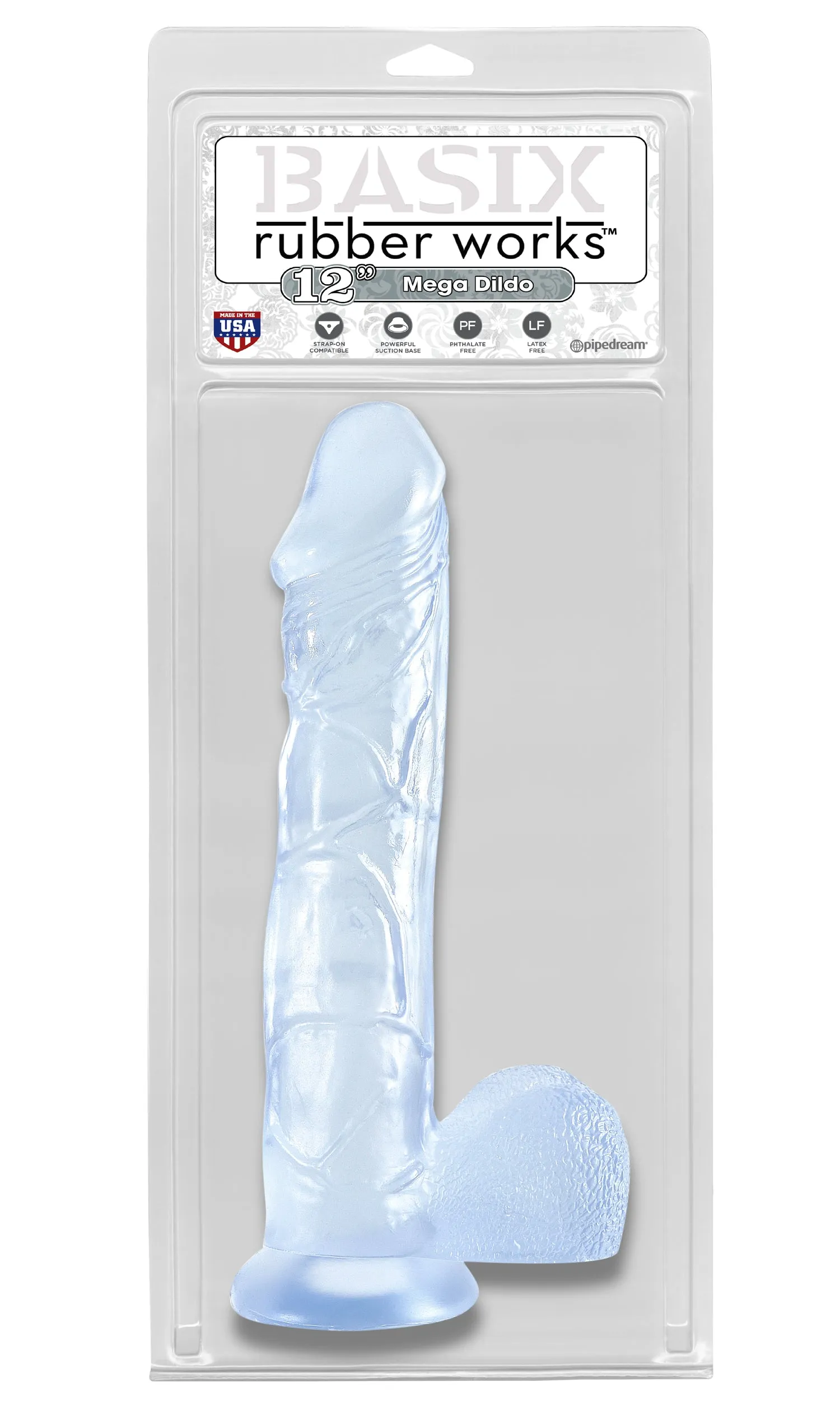 Basix 12 Inch Mega Dildo with Suction Cup for Hands-Free Fun