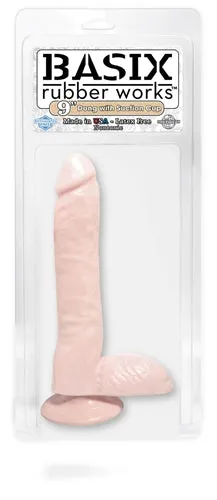 Basix 9 Inch Flexible Dildo with Suction Cup for Hands-Free Fun