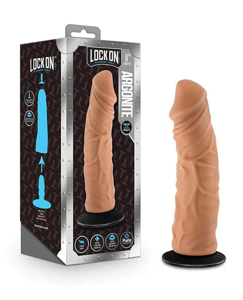 Blush Lock On 8 inch Argonite Dildo with suction Cup Adapter - Mocha