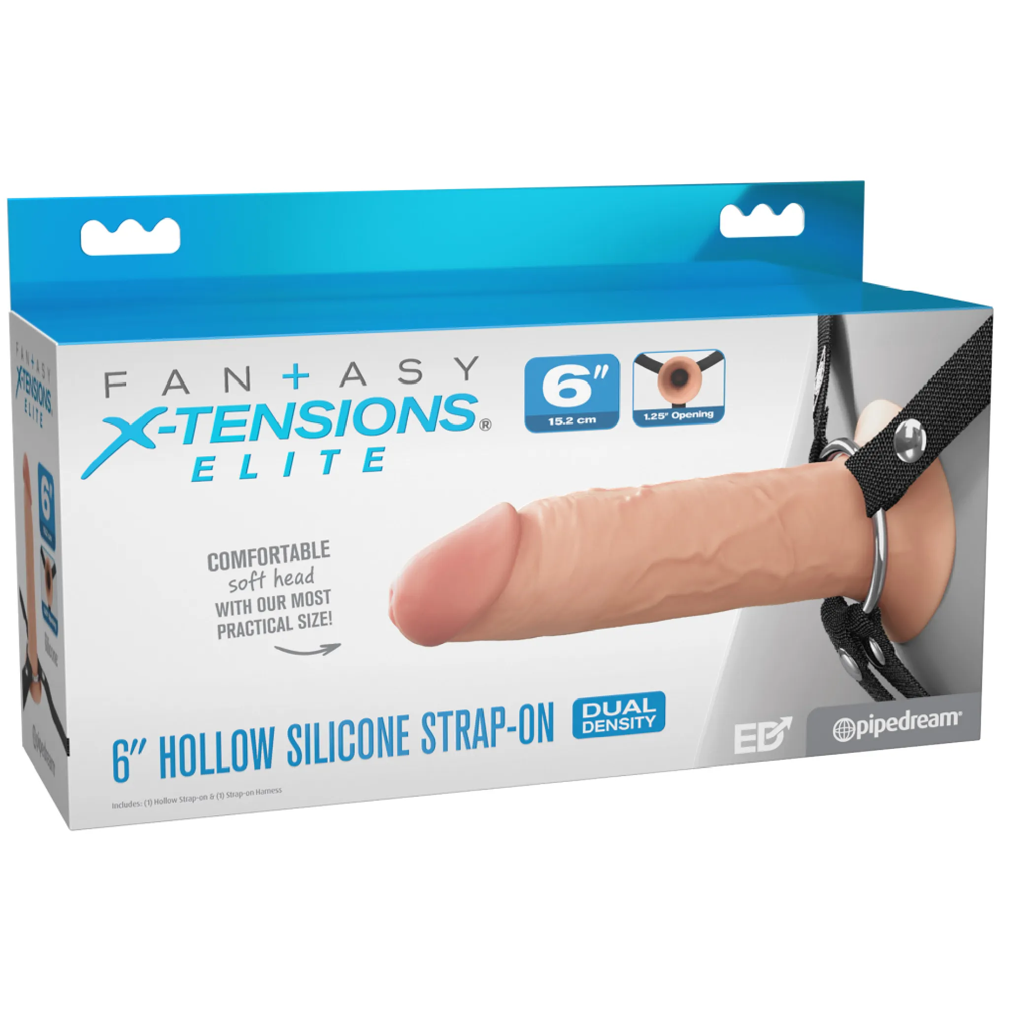 Fantasy X-Tensions Elite Hollow 6 Inch Silicone Dildo & Strap-On Harness - Vanilla