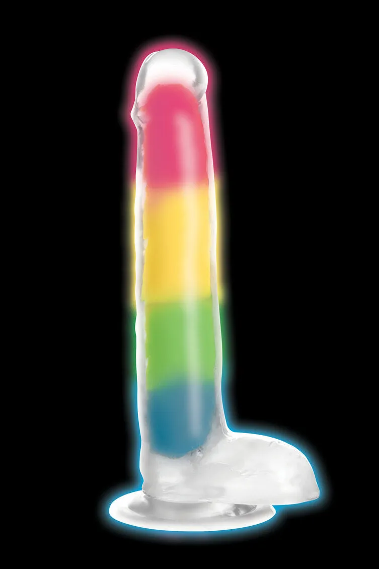 Lollicock 7" Glow In The Dark Rainbow Silicone Dildo With Balls