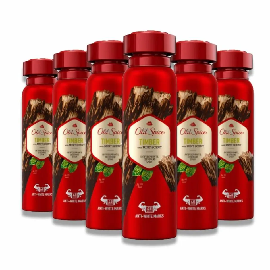 Old Spice - Timber Antiperspirant And Deodorant Spray For Men  - 150 ml - 6 Pack