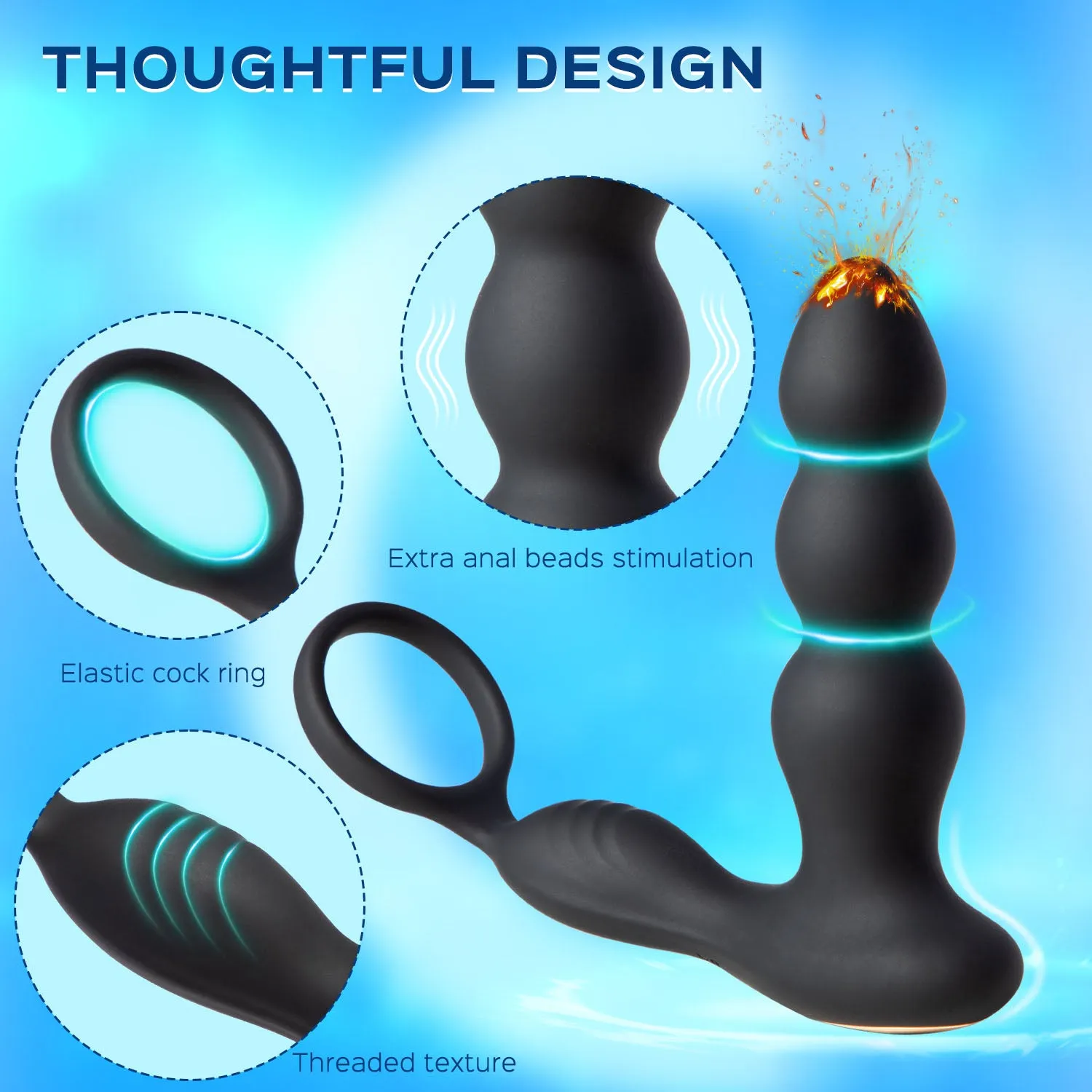 Ringer - 3 Anal Beads Prostate Massager Butt Plug with Cock Ring & Remote Control