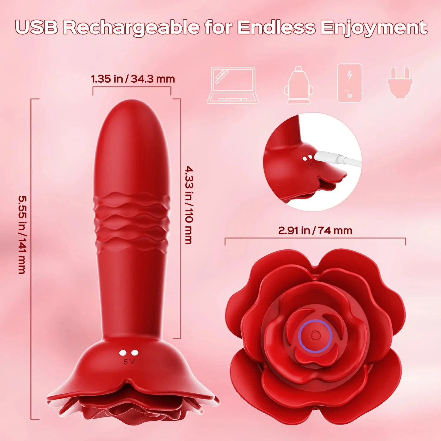 Rosita - Remote Control Rose Thrusting Vibrating Anal Plug