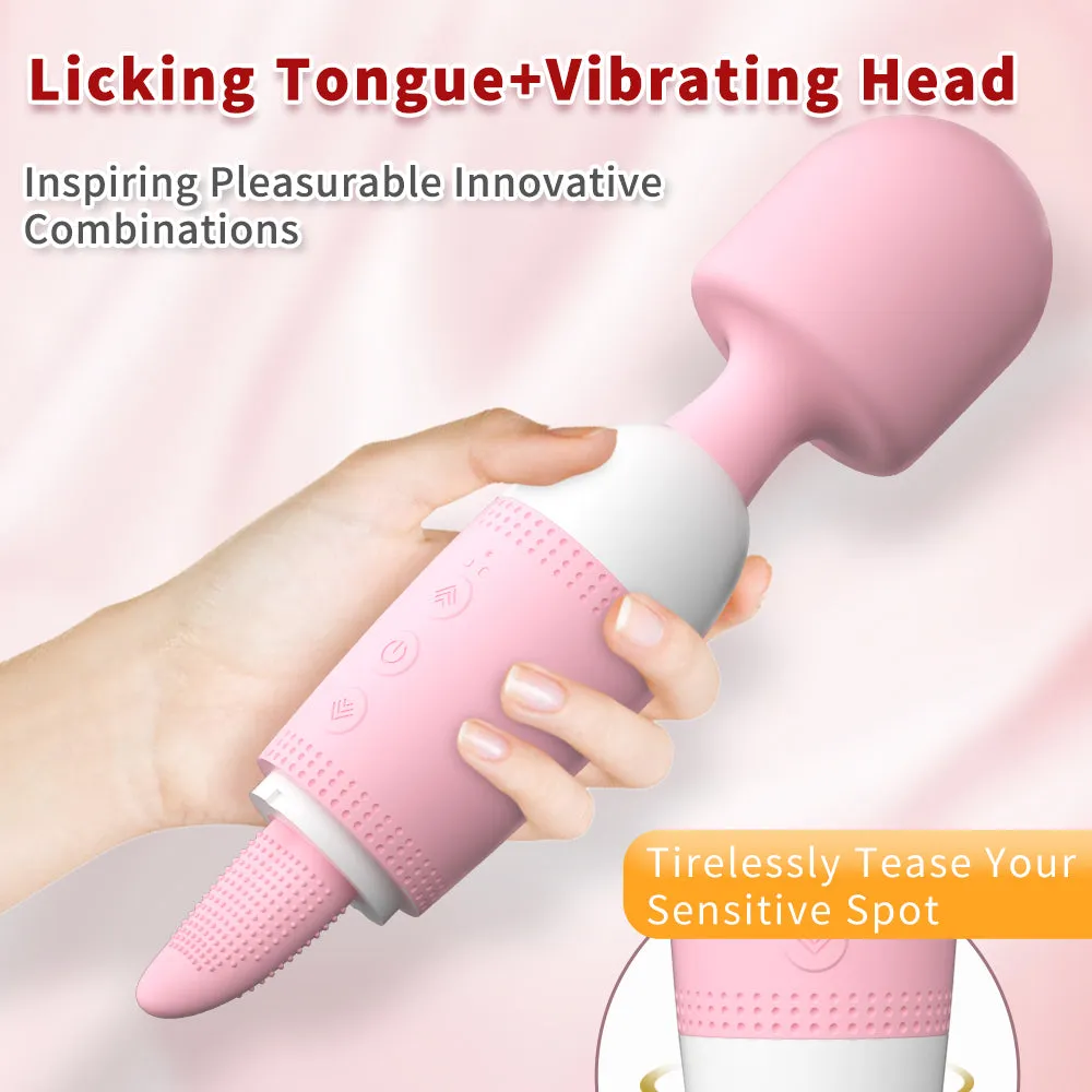 Wand Vibrator with Licking Tongue & Vibrating Head