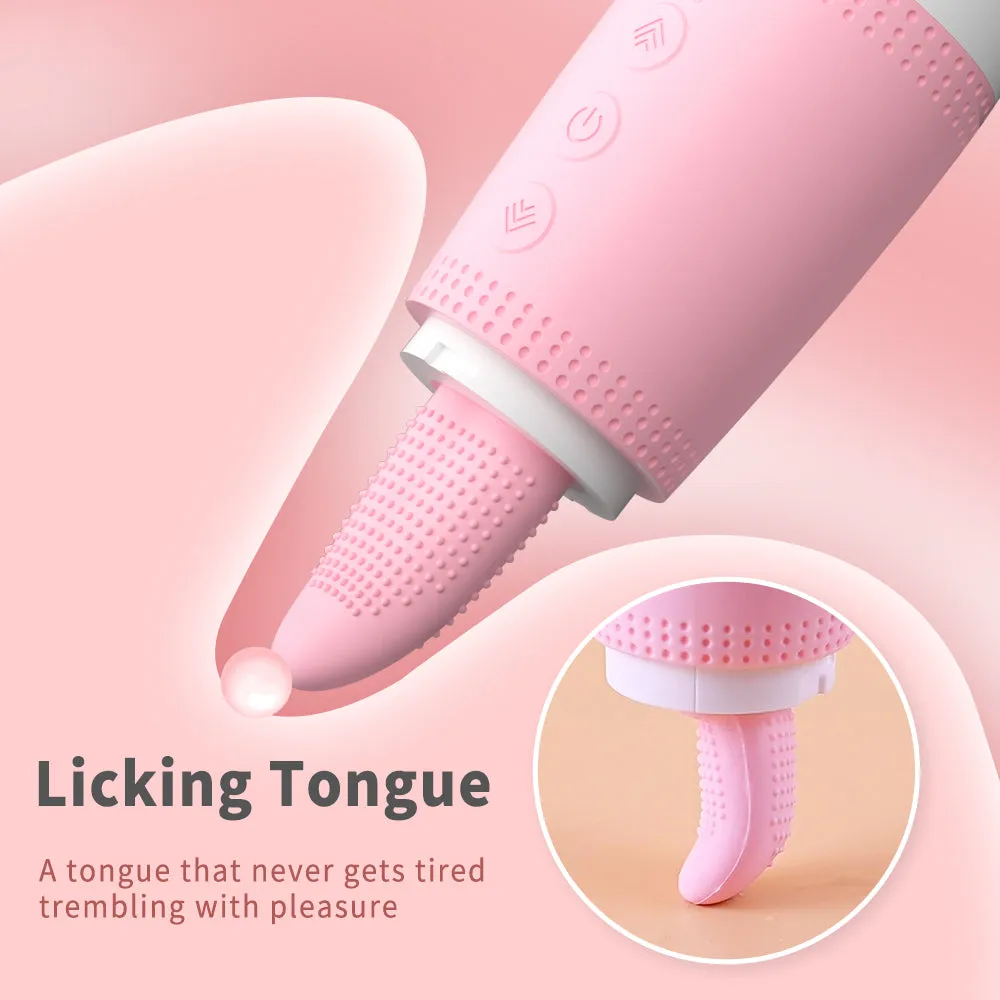 Wand Vibrator with Licking Tongue & Vibrating Head